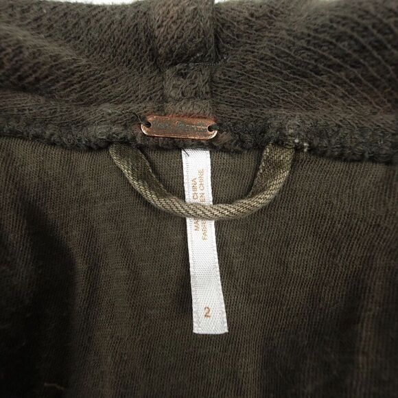 FREE PEOPLE Cropped Denim Jacket with French Terry Shawl Collar Military Green 2 - Picture 2 of 7